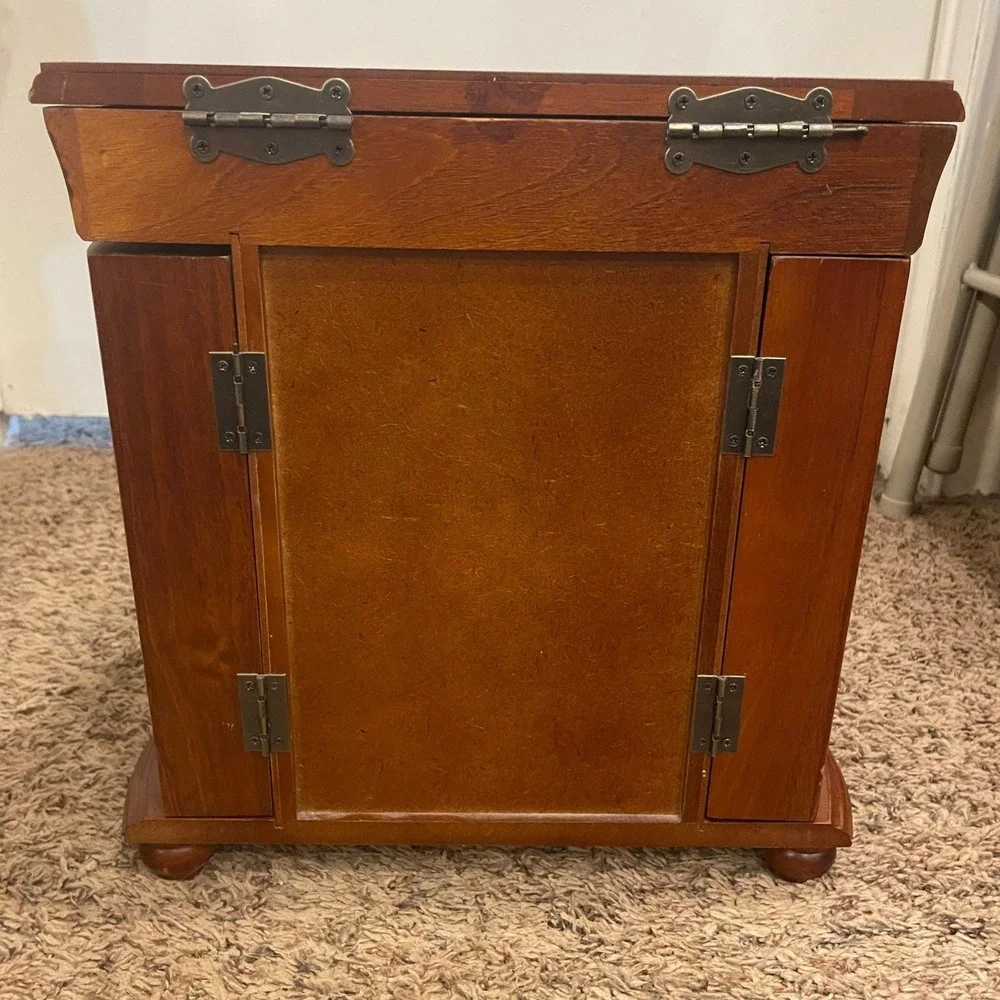 Vintage Wooden‎ Jewelry Armoire Tabletop Chest 4 Drawer Cherry Finish  READ